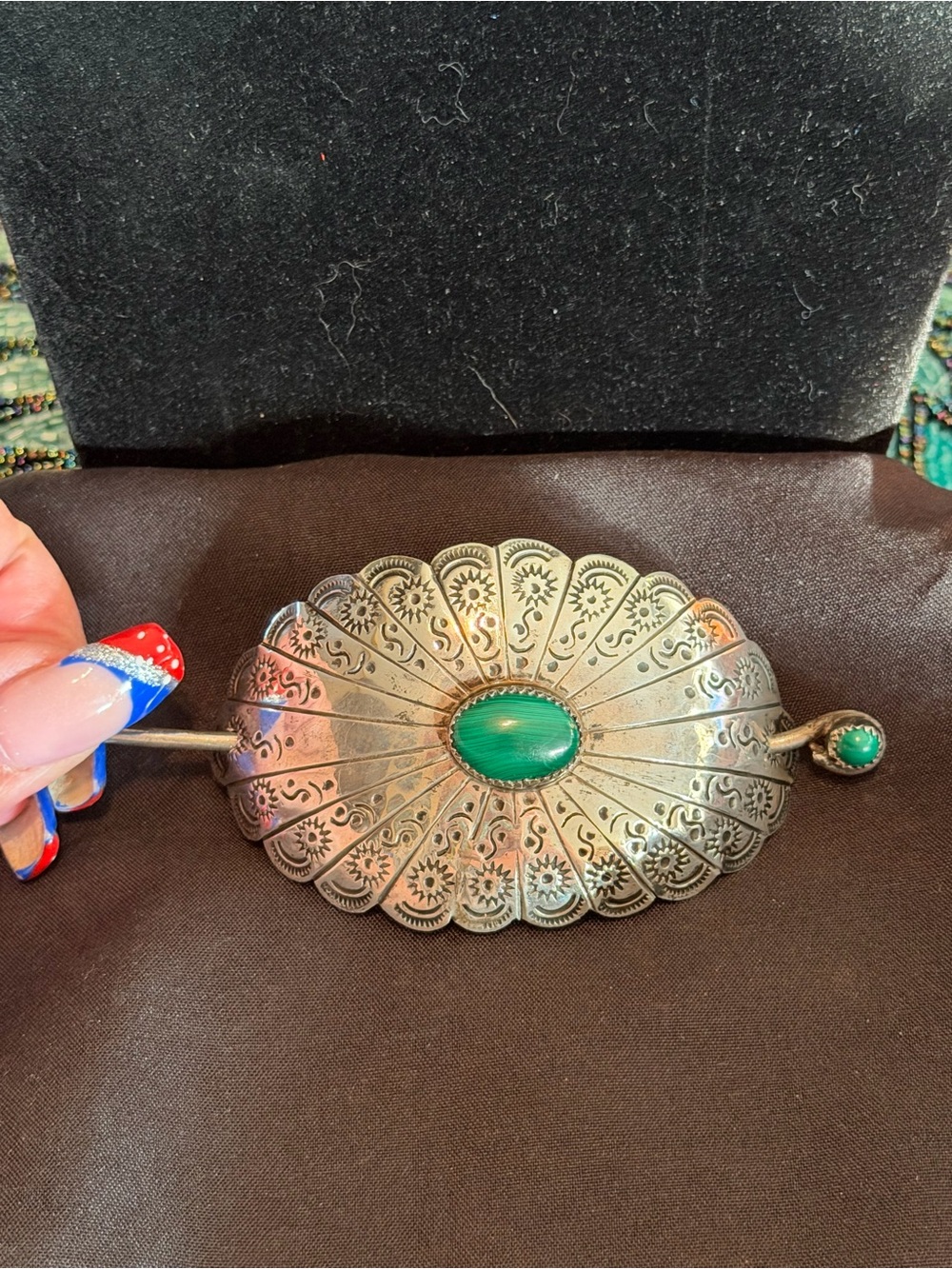 Vintage Sterling & Malachite Ponytail Holder